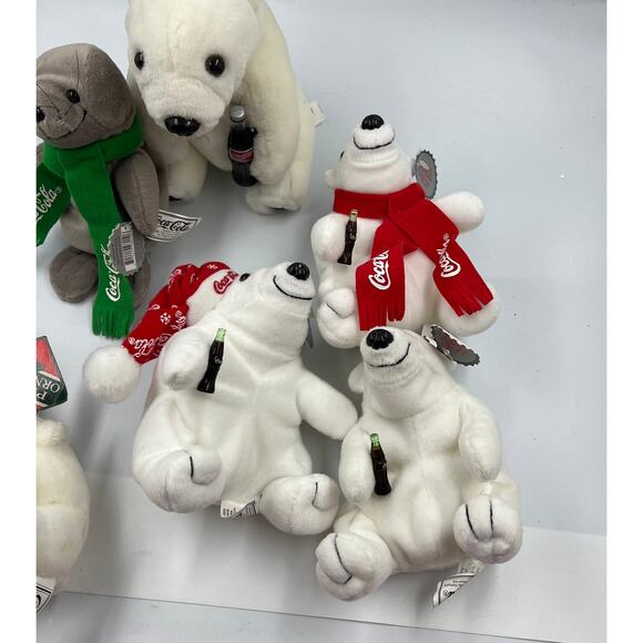 Vintage Lot 8 Coca Cola Polar Bear Bean Bag Plush Seal Christmas Ornaments - Picture 9 of 13